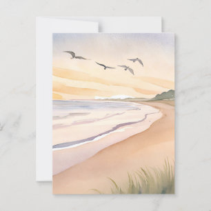 Postal Ocean Shore   Bright Airy Watercolor