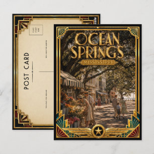 Postal Ocean Springs Mississippi Arte Deco Vintage Dorado