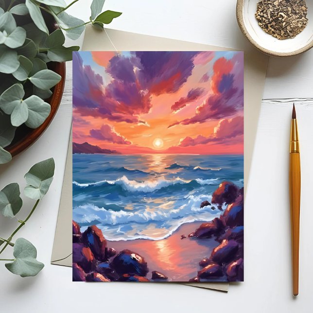 Postal Ocean Sunset Watercolor Beach Coastal (Subido por el creador)