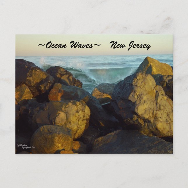 Postal Ocean waves rocas New Jersey Postcard (Anverso)