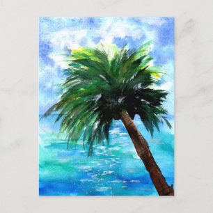 Postal Océano azul y palmera verde