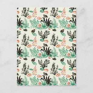 Postal Océano Tropical Profundo Mar Coral Concha Acuarela