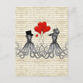 Postal Octopi y corazones de la vendimia