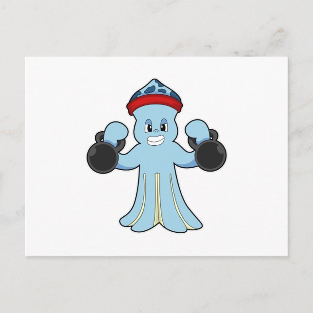 Postal Octopus as Bodybuilder with Dumbbells (Anverso)