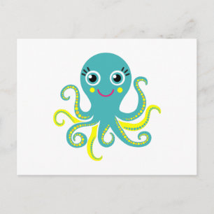 Postal Octopus azul y amarillo