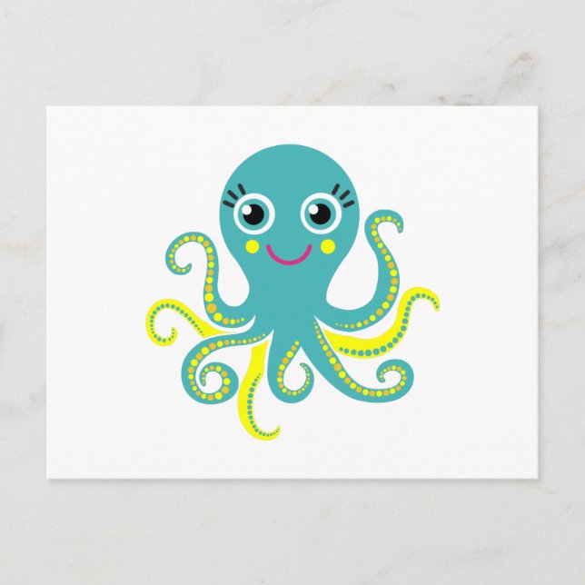 Postal Octopus azul y amarillo (Anverso)