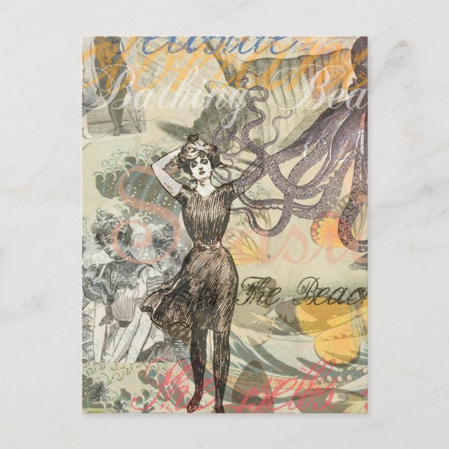 Postal Octopus Beach Antique Coastal Steampunk (Anverso)