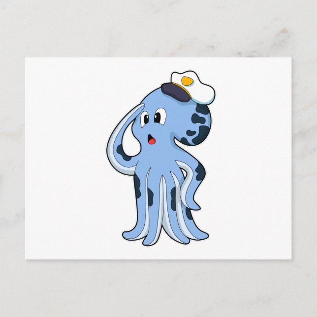 Postal Octopus como capitán con gorra (Anverso)