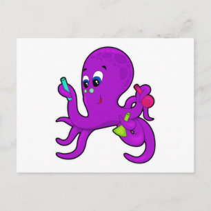 Postal Octopus como profesor con equipo de laboratorio