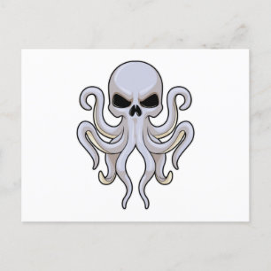 Postal Octopus con 8 brazos y cráneo