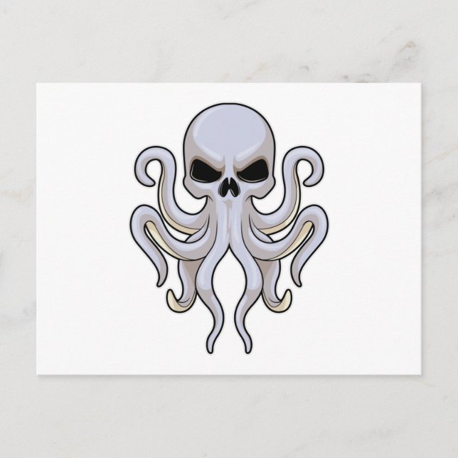 Postal Octopus con 8 brazos y cráneo (Anverso)