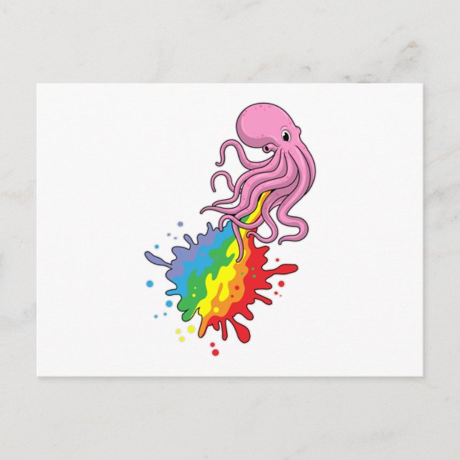 Postal Octopus con arcoiris (Anverso)