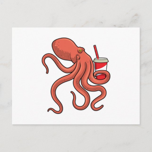 Postal Octopus con bebida (Anverso)