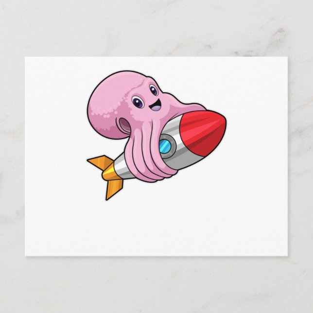 Postal Octopus con cohete (Anverso)