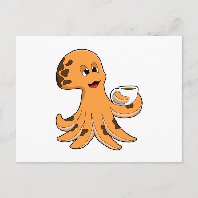 Postal Octopus con taza de café (Anverso)