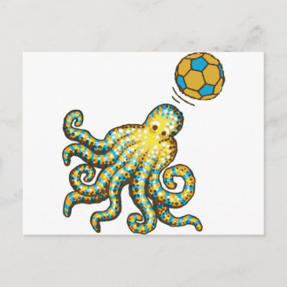 Postal Octopus con una pelota de fútbol