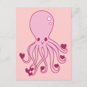 Postal Octopus de amor rosa