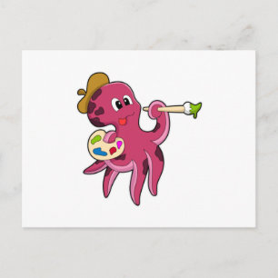 Postal Octopus en pintura con pincel y color