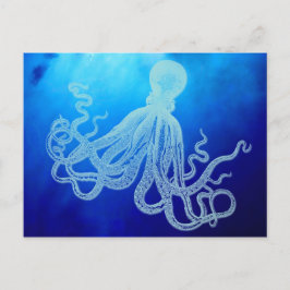 Postal Octopus gigante vintage en el océano azul profundo