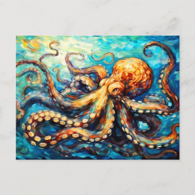 Postal Octopus in Swirling Ocean Oil Painting (Anverso)