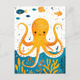 Postal Octopus lúdico personalizado con peces coloridos