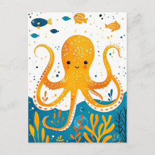 Postal Octopus lúdico personalizado con peces coloridos