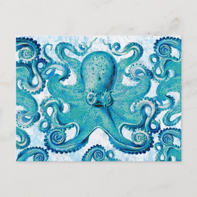 Postal Octopus Marine Life Ocean Animals Beach Nautical (Anverso)