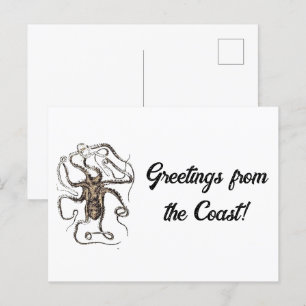 Postal Octopus marrón vintage Naturaleza náutica arte