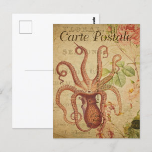 Postal Octopus rojo vintage