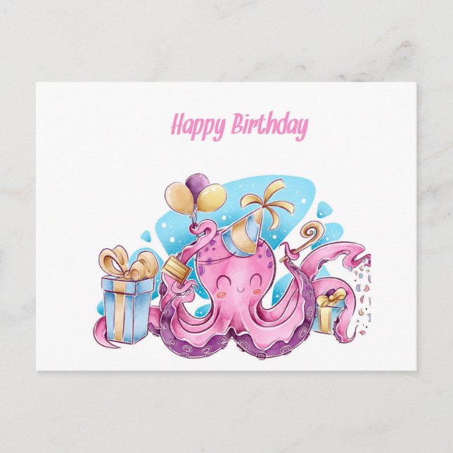 Postal Octopus rosado bonito (Anverso)