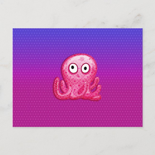 Postal Octopus rosado y morado a la moda (Anverso)