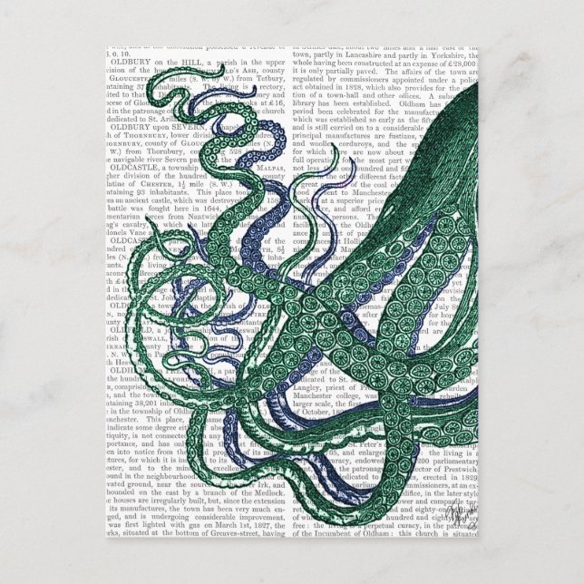 Postal Octopus Tentacles Verde y Azul (Anverso)