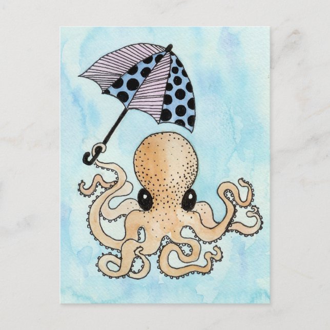 Postal Octopus y paraguas (Anverso)