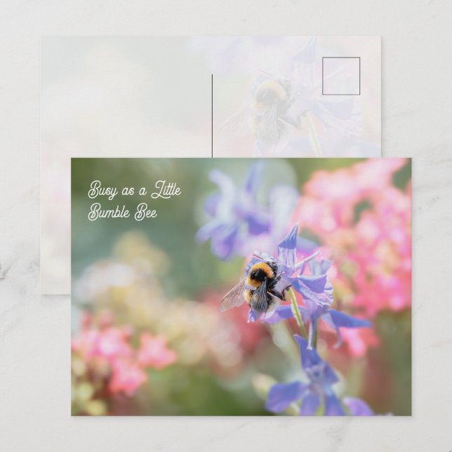 Postal "Ocupada como una pequeña abeja melífera" Flores s (Anverso / Reverso)