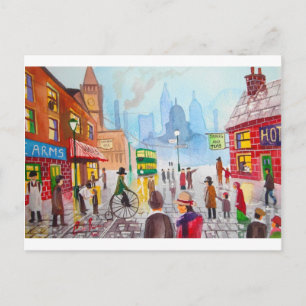 Postal Ocupada escena callejera penny farthing tranvía Go