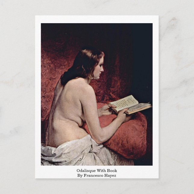 Postal Odalisque Con Libro De Francesco Hayez (Anverso)