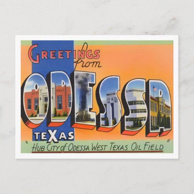 Postal Odessa, Texas Big Letters Postcard (Anverso)