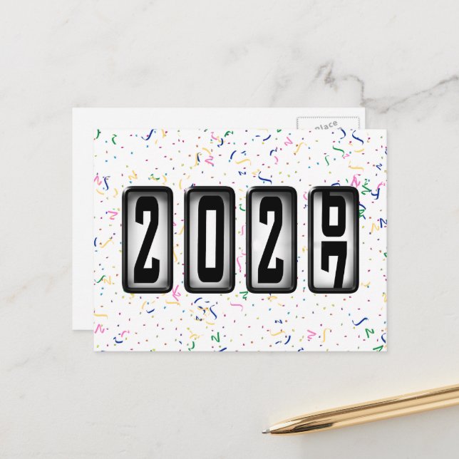 Postal Odómetro de Feliz Año Nuevo 2027 (Anverso/Reverso In Situ)