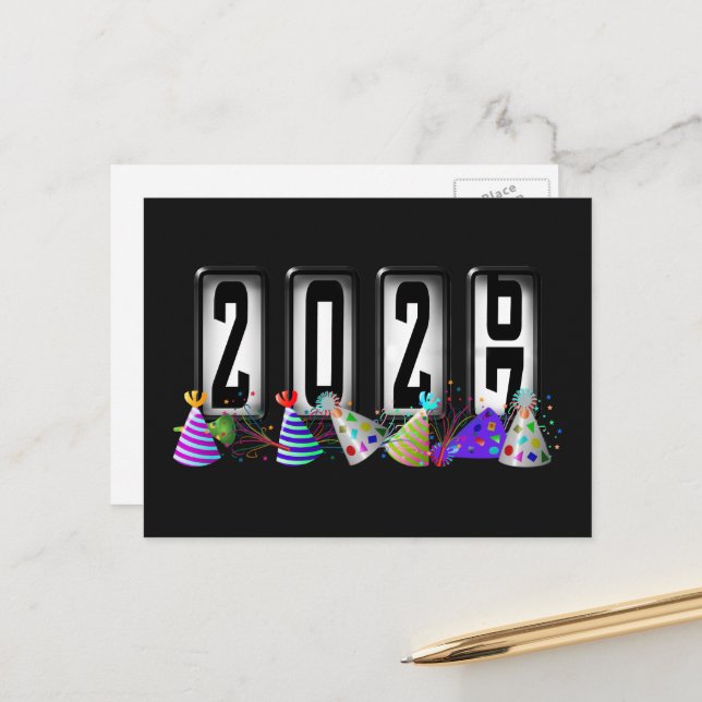 Postal Odómetro de Feliz Año Nuevo 2027 (Anverso/Reverso In Situ)