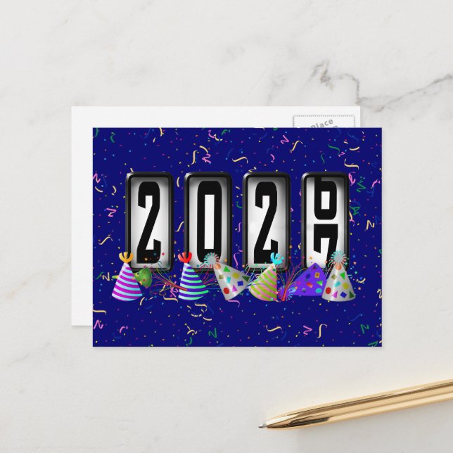 Postal Odómetro de Feliz Año Nuevo 2027 (Anverso/Reverso In Situ)