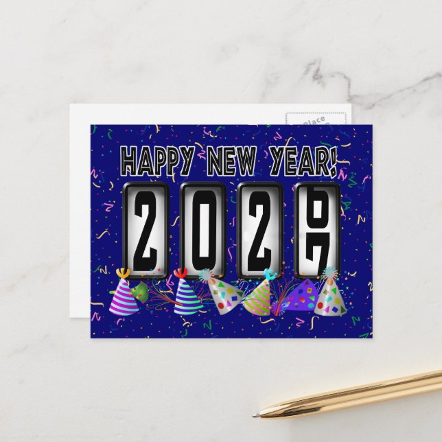 Postal Odómetro de Feliz Año Nuevo 2027 (Anverso/Reverso In Situ)