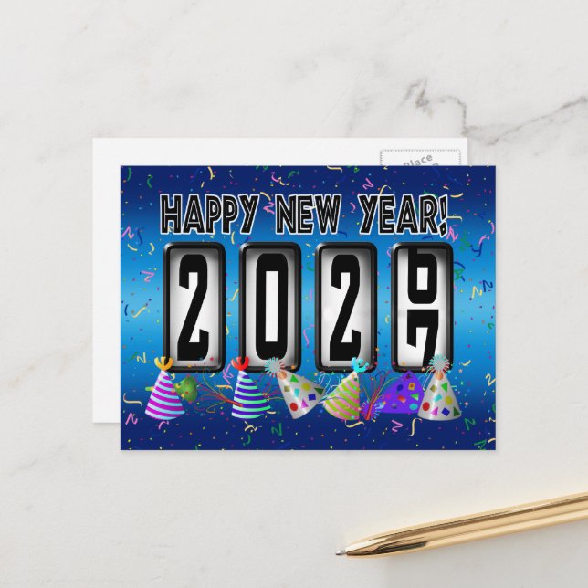 Postal Odómetro de Feliz Año Nuevo 2027 (Anverso/Reverso In Situ)