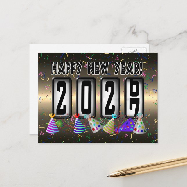 Postal Odómetro de Feliz Año Nuevo 2027 (Anverso/Reverso In Situ)