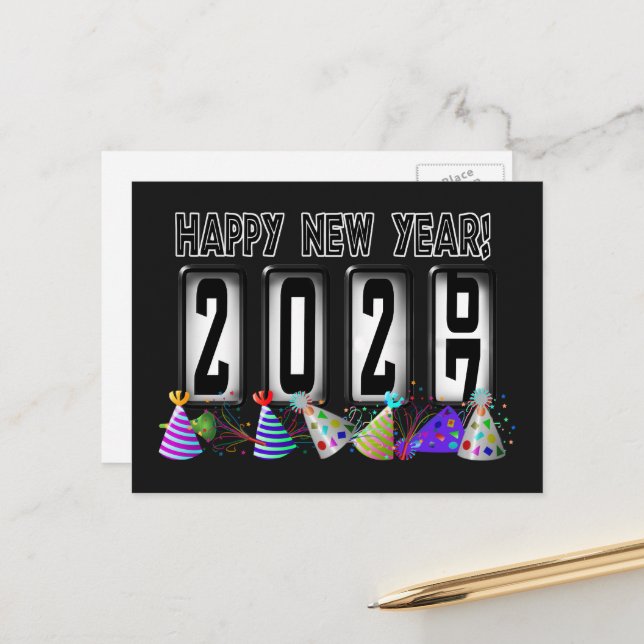 Postal Odómetro de Feliz Año Nuevo 2027 (Anverso/Reverso In Situ)