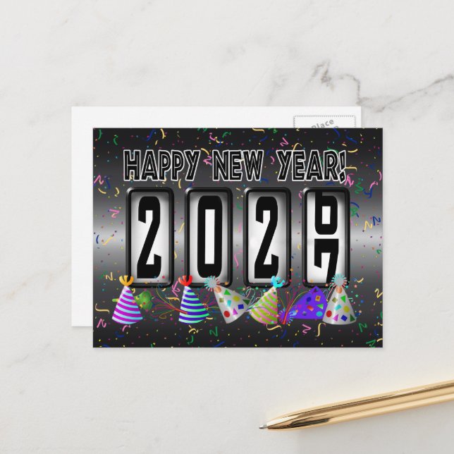 Postal Odómetro de Feliz Año Nuevo 2027 (Anverso/Reverso In Situ)