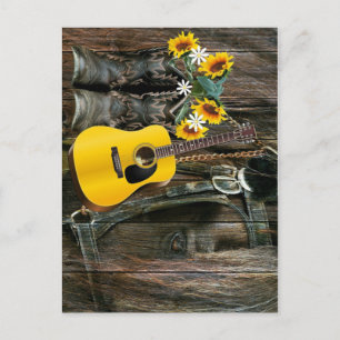 Postal Oeste de Caballo Bostaza Guitarra girasoles