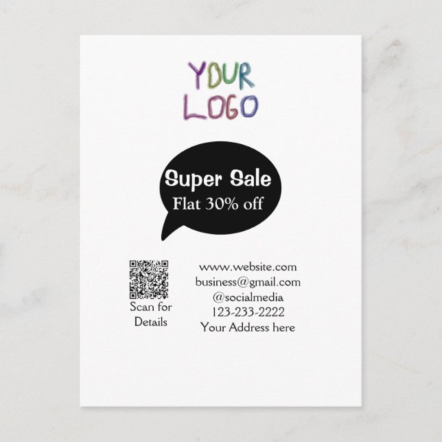 Postal oferta super negocio descuento escanear código QR  (Anverso)