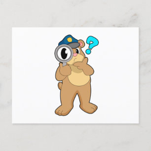 Postal Oficial de policía de oso lupa