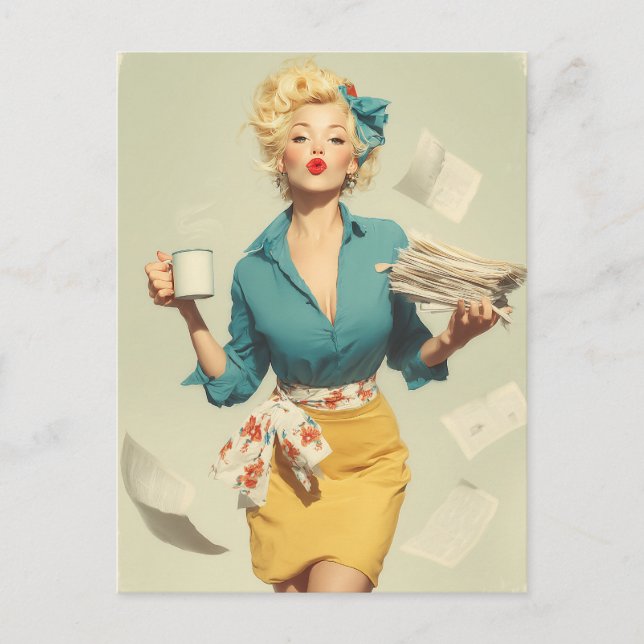 Postal Oficina Chic de Pin-Up Retro (Anverso)