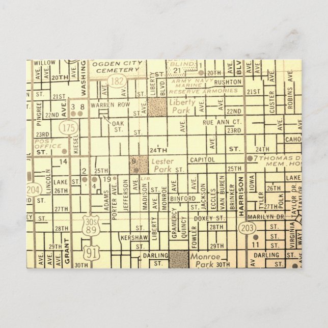 Postal Ogden, UT Mapa de época (Anverso)